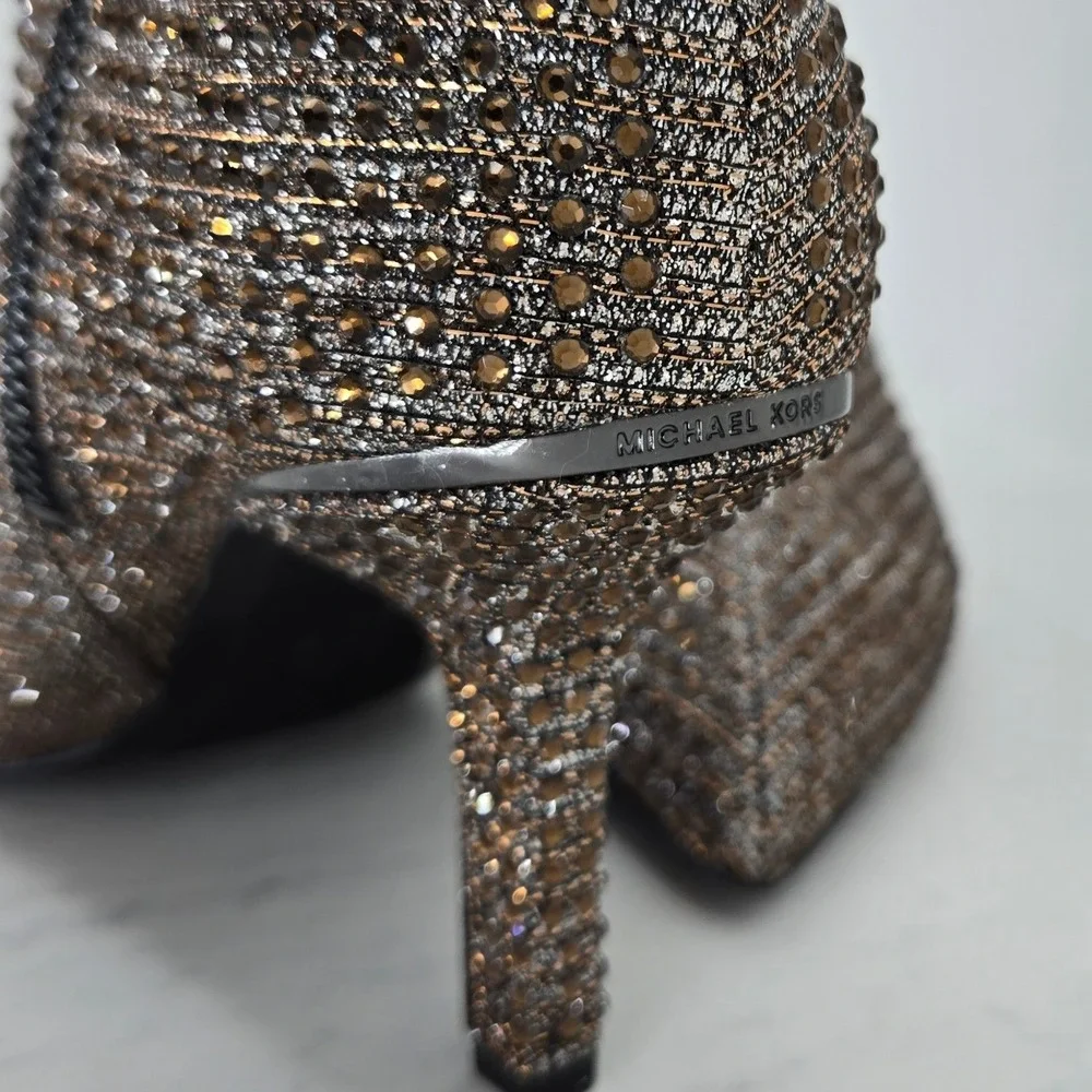 Michael Kors Women Bronze Crystal Embellished Pointed Toe Ankle Boots Size 7M